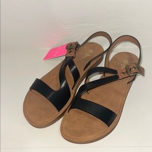 Stellah Black and Brown Sandals with Minimalist Design and Adjustable Straps